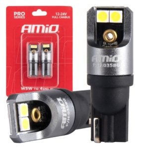Becuri auto LED T10 12V 24V 4x3030 6000K Canbus Amio