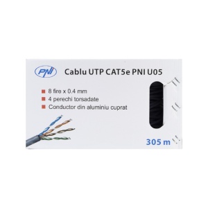 Cablu UTP CAT5e PNI U05 cu 4 perechi de fire torsadate 0.40 mm CCA, pentru internet 1 Gigabit si sisteme de supraveghere, rola 305m - Img 3