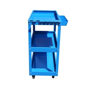 Carucior scule metalic pe roti cu 3 rafturi, compartimente piese si suporturi perforate 660x360x730mm - Img 3