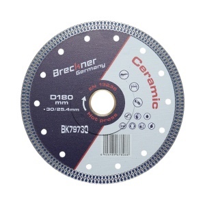 Disc diamantat turbo continuu 180x30/25.4mm, segment 10mm pentru gresie, faianta, ceramica dura Breckner Germany