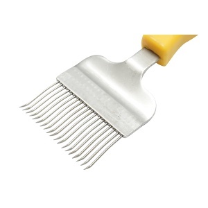 Furculita apicola pentru descapacit cu dinti indoiti din inox cu maner plastic 210mm - Img 3