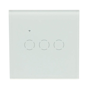 Intrerupator inteligent smart Wi-Fi touch triplu alb 220V, 2000W, rama sticla 86x86x33mm, aplicatie Tuya Smart Life, compatibil Alexa si Google Home - Img 2