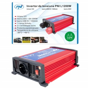Invertor de tensiune PNI L1200W alimentare 12V iesire 230V - Img 3