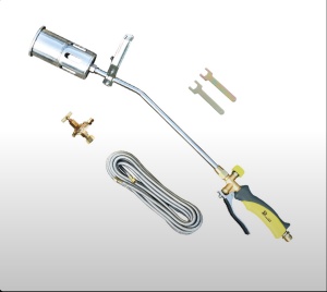 Kit profesional cu pistolet cu pârghie rapidă, complet cu furtun blindat + regulator de înaltă presiune, arzător de 60 mm și chei de fixare