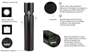 Lanterna aluminiu 250 lm, 1200 mAh VERKE - Img 2
