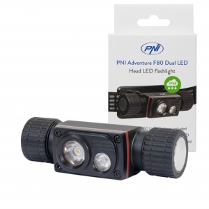 Lanterna frontala PNI Adventure F80 Dual LED, 1000 lm, 6W, 2200 mAh, IP68