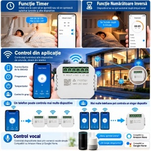 Modul intrerupator inteligent smart Wi-Fi Matter 1 canal 100-240V, 10A, montaj in doza, aplicatie Tuya Smart Life, compatibil Alexa si Google Home - Img 5
