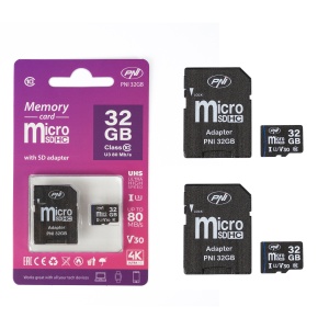 Pachet 2 bucati Card de memorie MicroSD PNI 32GB Clasa 10, 80 Mb/s, V30 cu adaptoare SD incluse