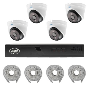 Pachet supraveghere video NVR POE PNI House IP710J, 4 camere PNI IP808J 8MP si 4 cabluri UTP CAT6 20 metri incluse
