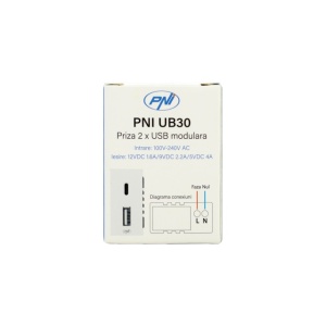 Priza alimentare 2 x USB PNI UB30, USB-A USB-C, 12V/9V/5V, max. 20W, modulara, tip F 1/2, montaj incastrat - Img 4