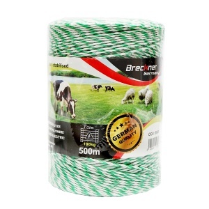 Rola fir alb-verde fi 2.5mm insertie metalica 4x0.2mm SS, rezistenta 7 Ohm/m, 500m gard electric Breckner Germany - Img 3