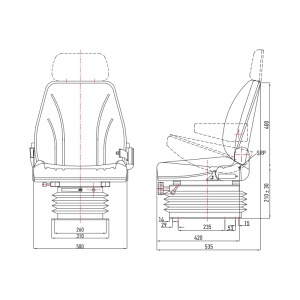 Scaun universal cu suspensie pe aer, reglabil pe inaltime si greutate 50-140Kg, cotiere si spatar rabatabil 50-90° pentru tractor, utilaje agricole, industriale, stivuitor - Img 9