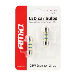 Set 2 becuri auto AMIO , C5W, LED 9 SMD 3014, 31mm, 12V, capac sticla, leduri alb sofit Festoon - Img 3