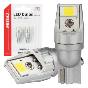 Set 2 becuri auto LED CANBUS alb T10 W5W 2SMD 3570 12V 24V