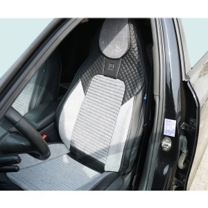 Set huse scaune auto Premium negru-gri universale, design sport ergonomic, piele ecologica cu insertii textile 11 piese - Img 3