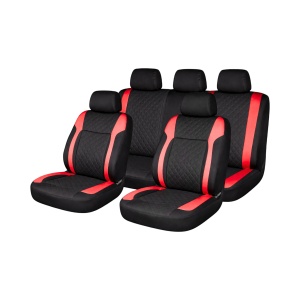 Set huse scaune auto universale negru-rosu Diamond, piele ecologica matlasata 9 piese