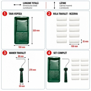Set mini trafalet cu 10 role microfibra 10cm, maner 2K, tavita vopsea, rezerva tavita 13 piese Breckner Germany - Img 4