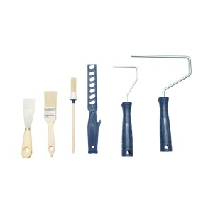 Set vopsit si zugravit cu trafaleti poliester 10cm, 18cm, 2 pensule, spaclu, mixer, tavita vopsea, gratar, folie protectie, banda mascare 15 piese Breckner Germany - Img 4