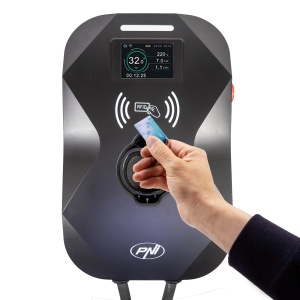 Statie de incarcare PNI KW11 WIFI 16A, 11KW, pentru masini electrice, 85V - 415V, trifazat, cablu Type2 cu 7 pini, ecran 3.5 inch, control din aplicatie, activare incarcare prin aplicatie si card RFID - Img 2
