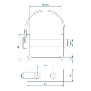 Suport pentru balama 71 mm / Ø12 mm cu știft de blocare și clemă de fixare - Img 7