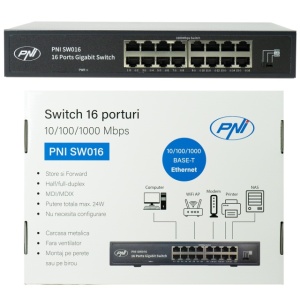 Switch PNI SW016, 16 x 10/100/1000 Mbps, Gigabit, carcasa metalica - Img 2