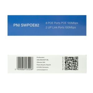 Switch POE PNI SWPOE82, 8 porturi POE 100 Mbps si 2 porturi UP Link 100 Mbps, 120W, functie AI Extend pana la 250m, protectie fulger 4kV
