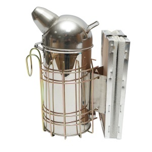 Afumator albine din otel inox cu cilindru scut termic si burduf din piele 210mm