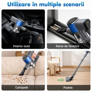 Aspirator vertical fara fir 200W, putere aspirare 30 kPa, baterie 2000mAh, recipient praf 600ml, 3 moduri de aspirare, ecran tactil LED, motor brushless, perie iluminata LED - Img 20