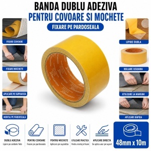 Banda dublu adeziva textila 48mm x 10m pentru mochete si covoare HighPower - Img 4
