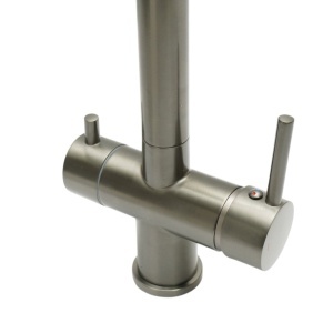 Baterie chiuveta bucatarie Premium din cupru, pipa flexibila, dubla comanda, gri grafit satinat, furtunuri incluse - Img 10