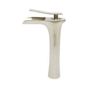 Baterie lavoar baie inalta Premium din cupru, pipa tip cascada, design rotund, monocomanda, argintiu satinat, furtunuri incluse - Img 3