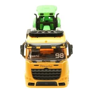 Camion galben cu detalii autentice de tip trailer pe baterii impreuna cu tractor verde de jucarie - Img 4