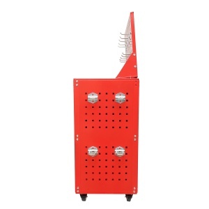 Carucior scule metalic pe roti cu 3 rafturi si panou perforat cu suporti unelte 660x360x1080mm - Img 5