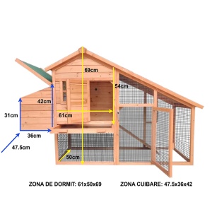 Cotet pentru pasari de curte, din lemn 1900x650x1130mm - Img 3