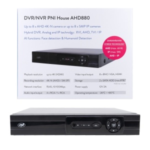 DVR/NVR PNI House AHD880, 8 canale analogice 4K-N sau 8 canale IP 5MP, H265+, intrare audio, iesire audio, USB2.0, 2 x SATA max 8TB - Img 5