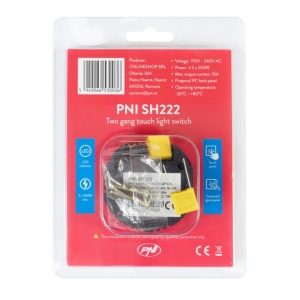 Intrerupator dublu cu touch PNI SH222 din sticla, negru cu LED indicator, 10A, 2X200W - Img 6