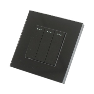 Intrerupator triplu cap scara negru incastrat 220V, 16AX, indicator luminos, rama sticla 86x86x34mm