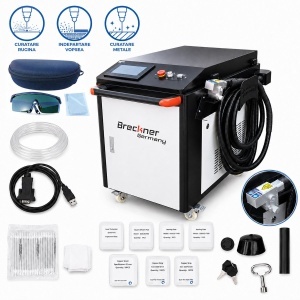 Masina de curatat rugina cu fibra laser 1500W, 220V, latime curatare 0-300mm, racire cu apa, Touch Screen profesional Breckner Germany