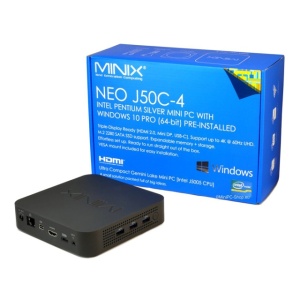 Mini PC cu Windows 10 Pro (64-bit) MINIX NEO J50C-4, Intel Pentium Silver, 64GB stocare, 4 GB RAM DDR4 (upgradabil la 16GB), Dual-Band Wi-Fi, Gigabit Ethernet, 4K @ 60Hz, USB-C, Auto Power On, Vesa Mo - Img 2