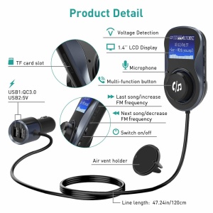 Modulator FM PNI Valentine F800 Bluetooth, MP3 player, transmitator FM, slot micro SD, dual USB, QC3.0 - Img 11