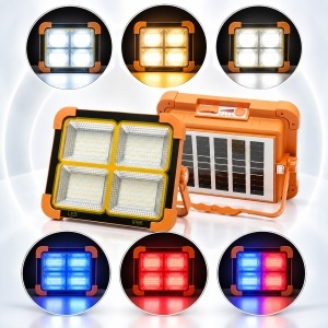 Proiector LED portabil 200W cu panou solar 3W, baterie 12000mAh, 6 moduri de iluminare, magnet, carlig, USB Power Bank Breckner Germany