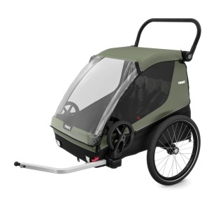 Remorca de bicicleta pentru transport 2 copii, Thule, Courier, Vintage green