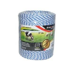 Rola fir alb-albastru fi 3mm 3x0.2mm SS, 7,8 Ohm/m, 500m gard electric Breckner Germany