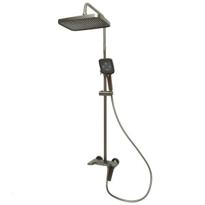 Set dus Premium multifunctional de perete din cupru, 3 functii curgere apa, dus dreptunghiular tip ploaie, para de dus, gri grafit satinat