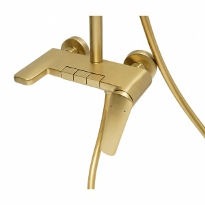 Set dus Premium multifunctional de perete din cupru, 3 functii curgere apa, dus dreptunghiular tip ploaie, para de dus, auriu mat - Img 5