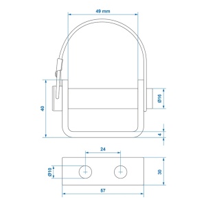 Suport pentru balama 71 mm / Ø16 mm cu știft de blocare și clemă de fixare - Img 7