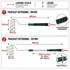 Trafalet poliacril 25cm, diametru rola 75mm, fir 18mm, maner telescopic metalic 42-84cm Breckner Germany - Img 5