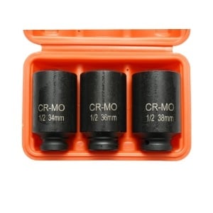 Trusa chei tubulare de impact lungi 34mm, 36mm, 38mm, patrat 1/2 inch Cr-Mo 3 piese Breckner Germany - Img 3