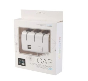 Adaptor auto pentru bricheta 3 prize 12/24V cu Incarcator si 2 USB