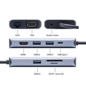 Adaptor multiport PNI MP10 USB-C la HDMI, VGA, 3 x USB 3.0, SD/TF, RJ45, audio 3.5, USB-C PD, 10 iesiri - Img 7